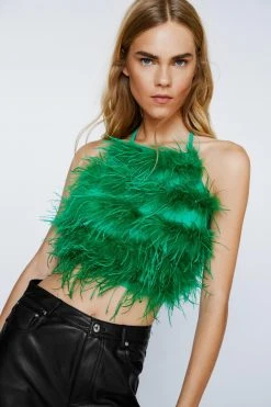Feather Halter Neck Crop Top