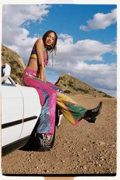 Sequin Colorblock Wide Leg Pants