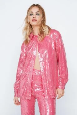 Sequin Long Sleeve Relaxed Fit Shirt