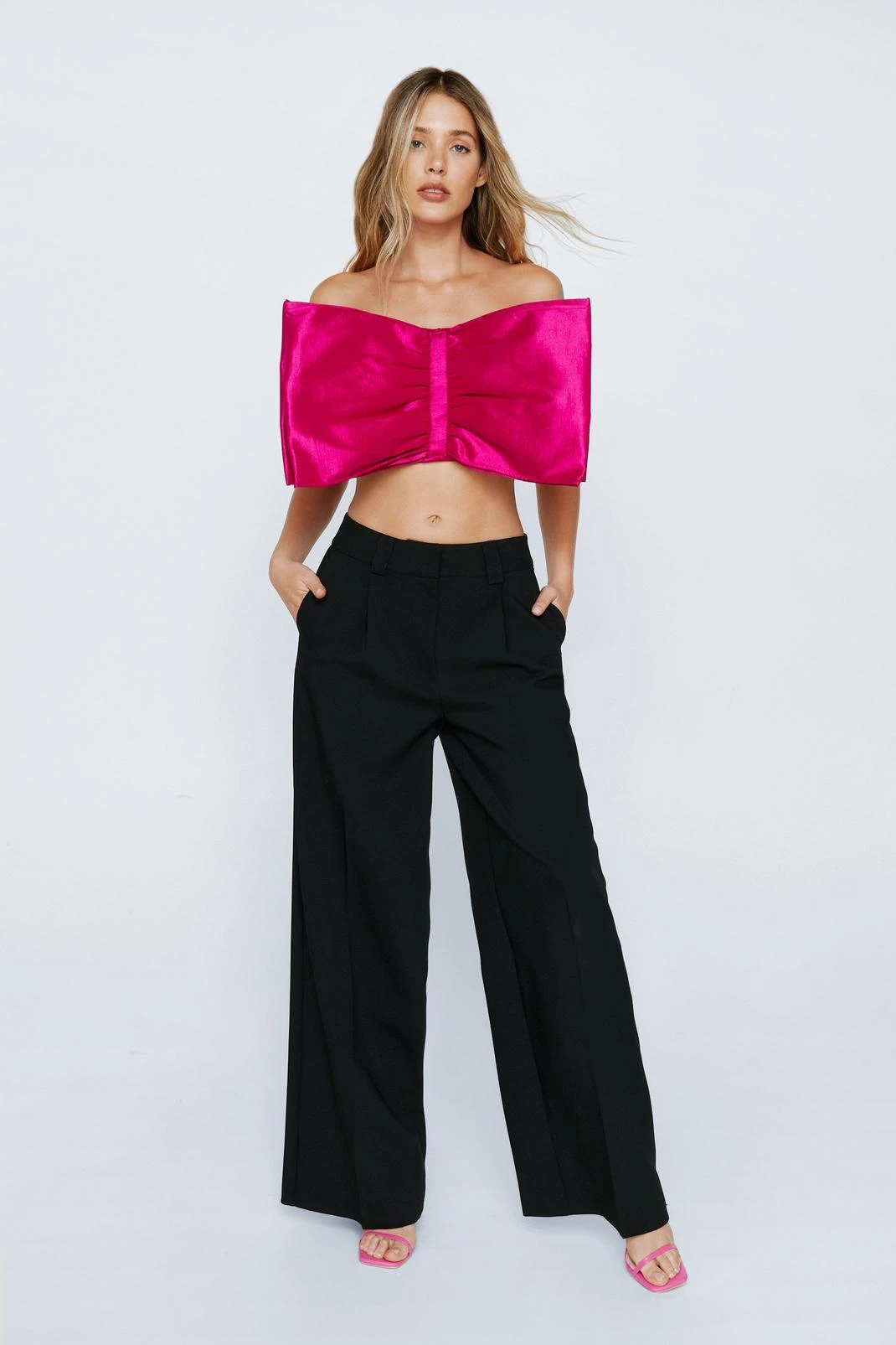 Structured Bow Taffeta Bandeau Top