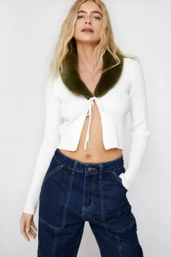 Faux Fur Tie Front Cardigan