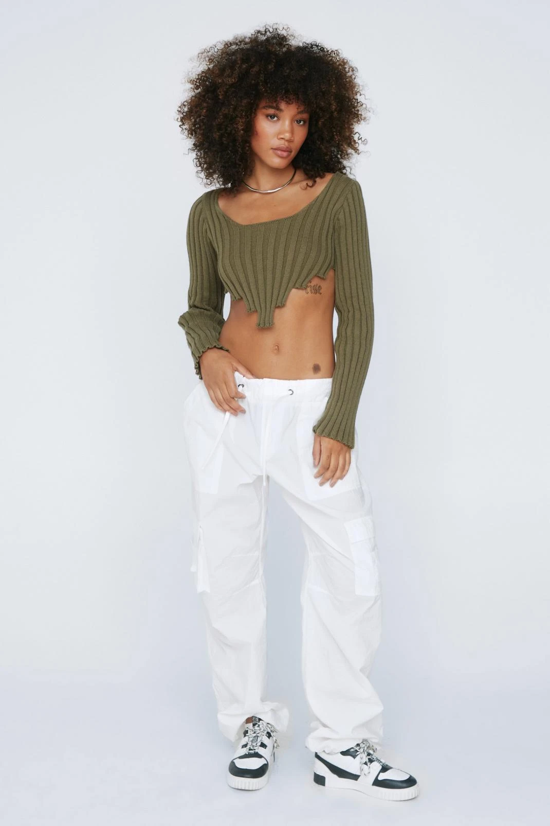 Asymmetric Hem Long Sleeve Crop Top - Image 4