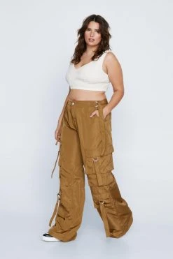 Plus Size Nylon Wide Leg Pocket Cargo Pants