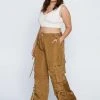 Plus Nylon Wide Leg Straight Pocket Cargo