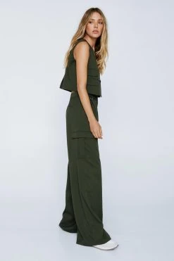 Premium Twill Wide Leg Cargo Pants