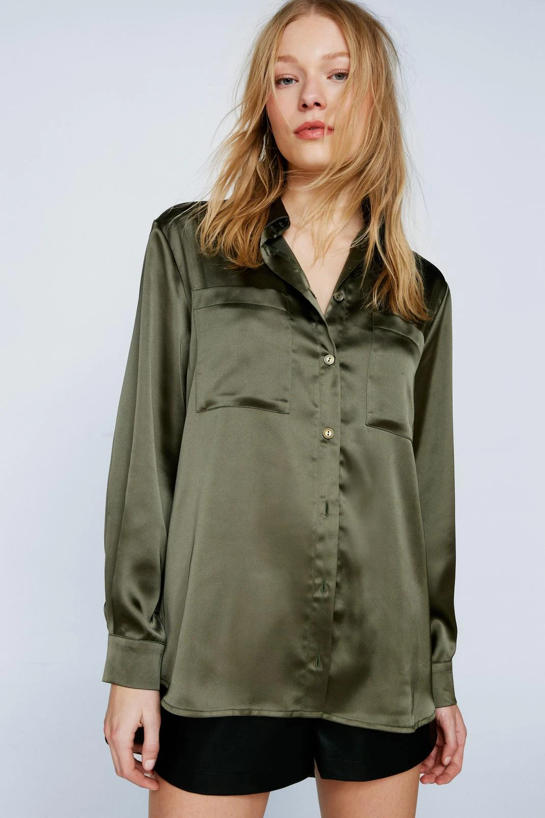 Satin Relaxed Button Down Shirt - Image 10