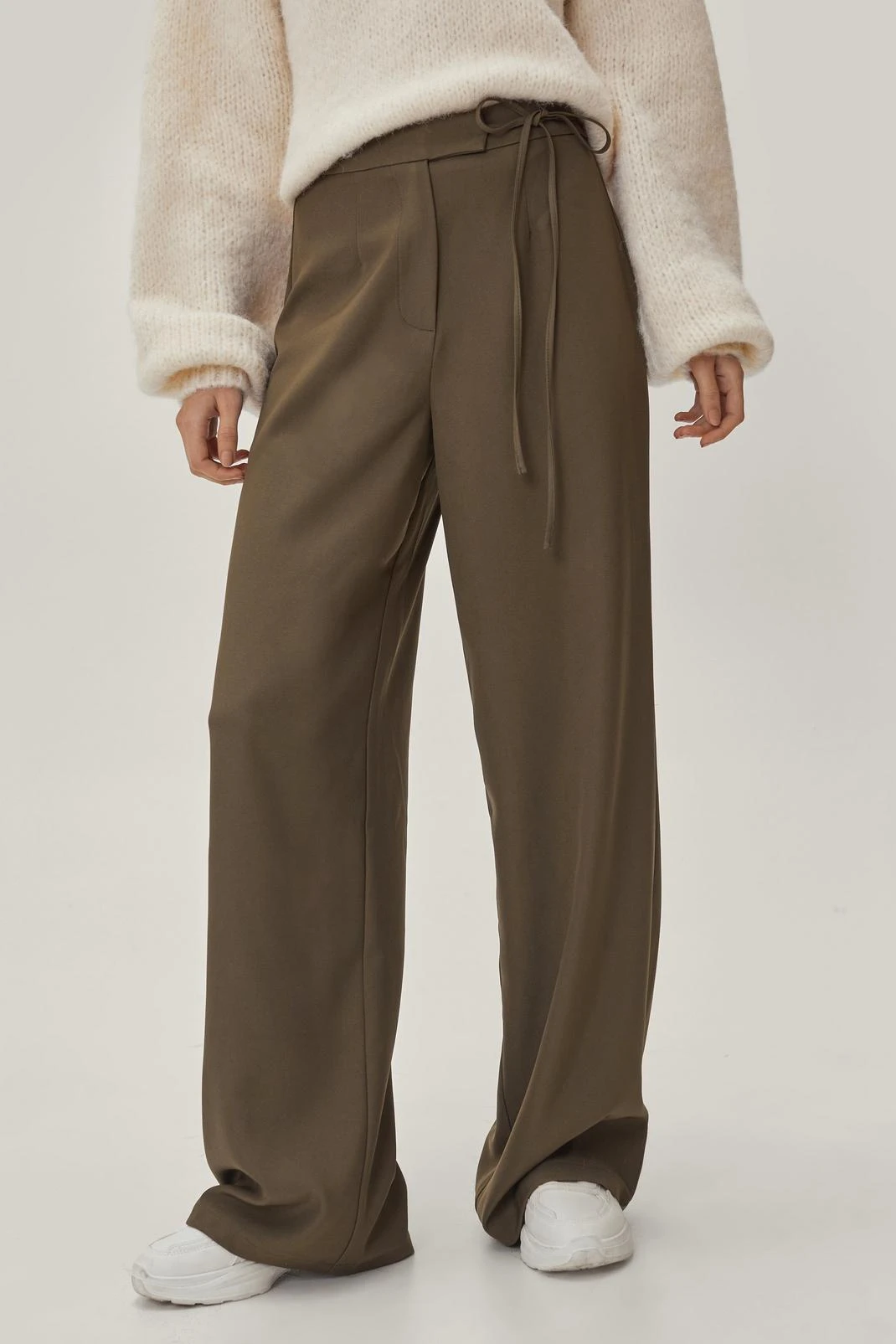 Tie Waist Tailored Wide Leg Pants - Image 2