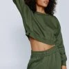 Tab Detail Wide Leg Sweatpants And Cropped Sweatshirt Set