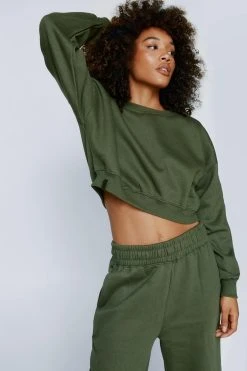 Tab Detail Wide Leg Sweatpants And Cropped Sweatshirt Set