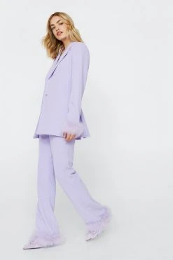 Flared Pants With Feather Trims