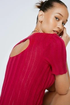 Cut-Out Back Ribbed Knitted Top
