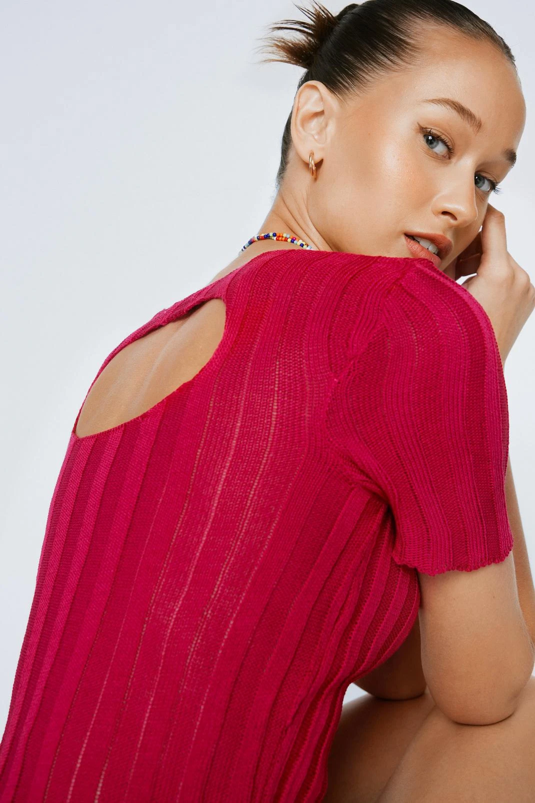 Cut-Out Back Ribbed Knitted Top