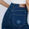 Star Print Stretch Denim Flared Pants