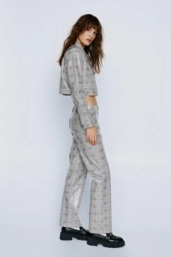 Vinyl Check Low Rise Straight Leg Pants