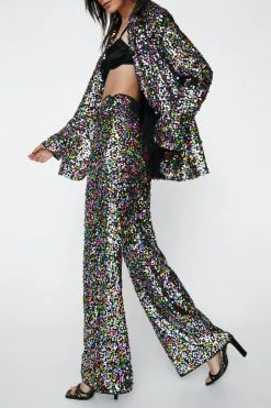 Rainbow Sequin Wide Leg Pants