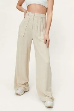 Linen Look Pocket Detail Wide Leg Pants
