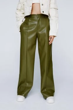 Petite Faux Leather Wide Leg Pants