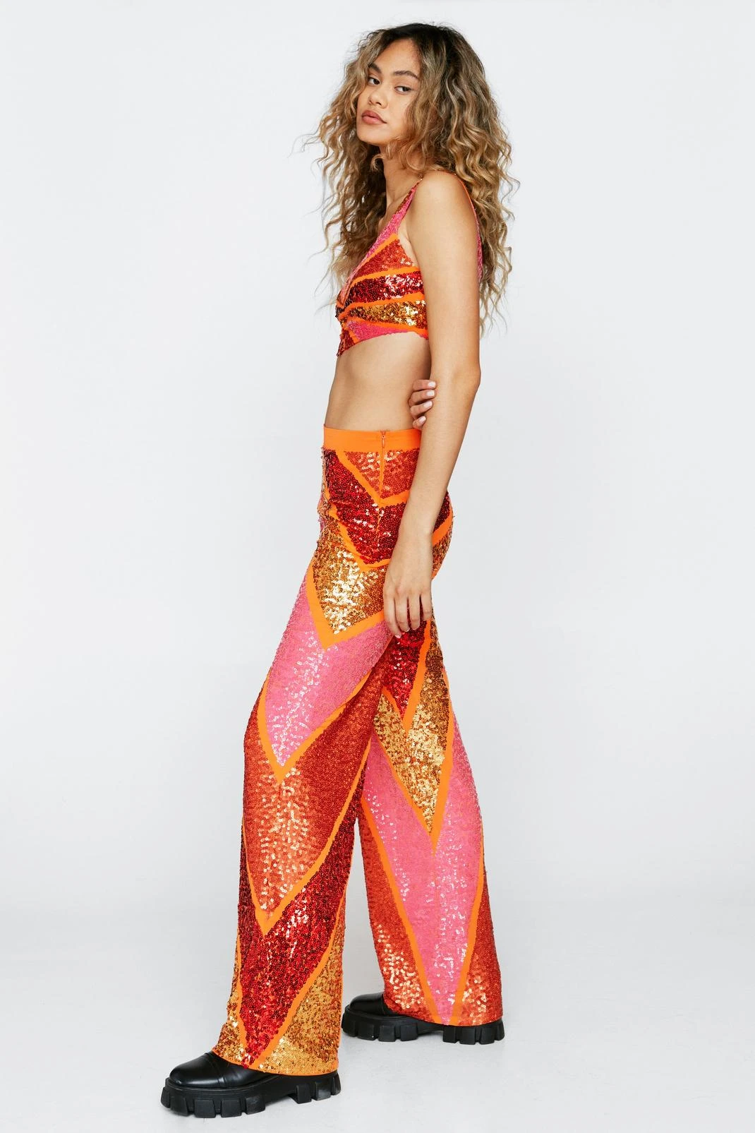 Sequin Colorblock Wide Leg Pants - Image 7