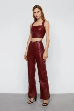 Faux Leather Lace Up Flared Pants