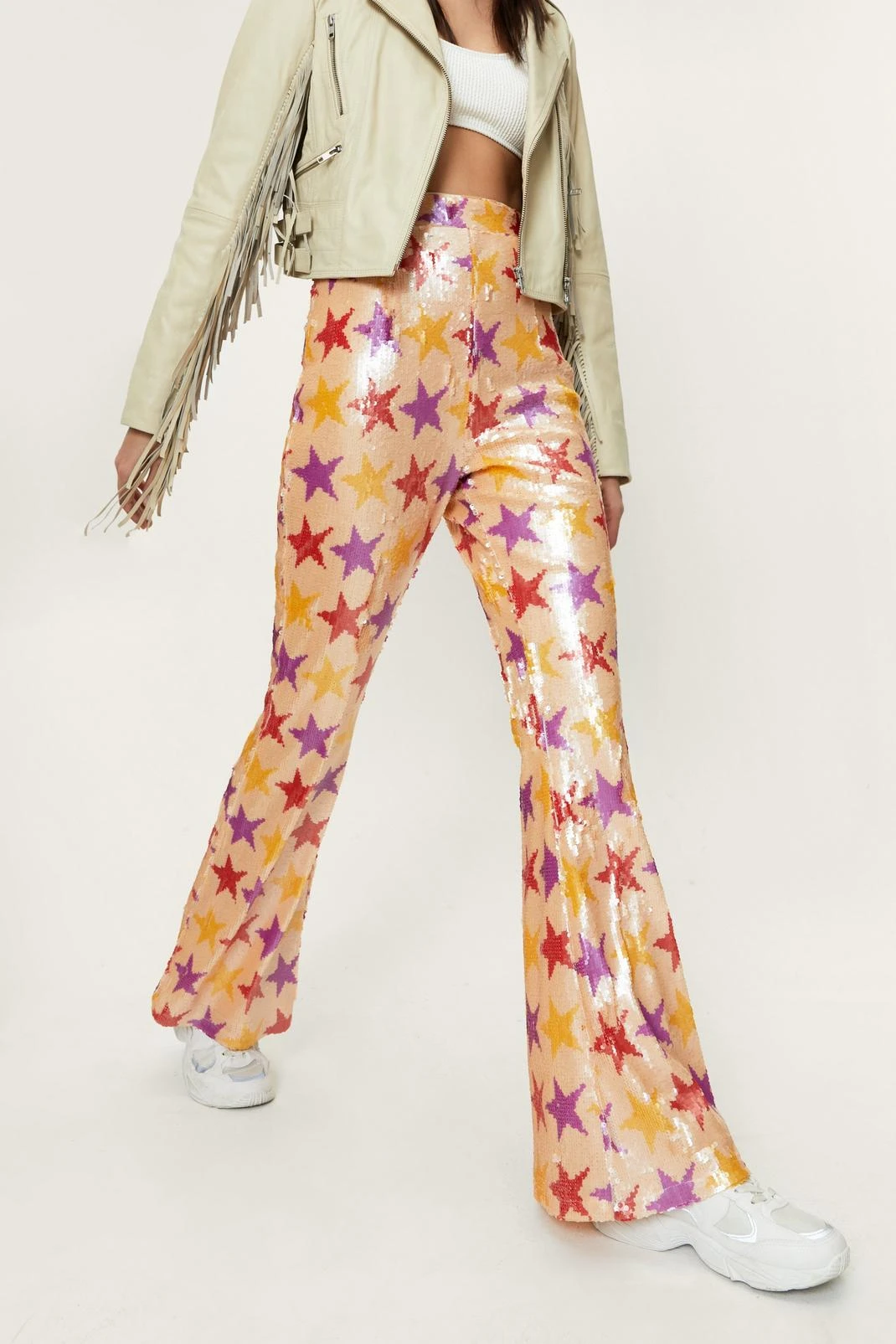 Sequin Star Detail Fit And Flare Pants - Image 5