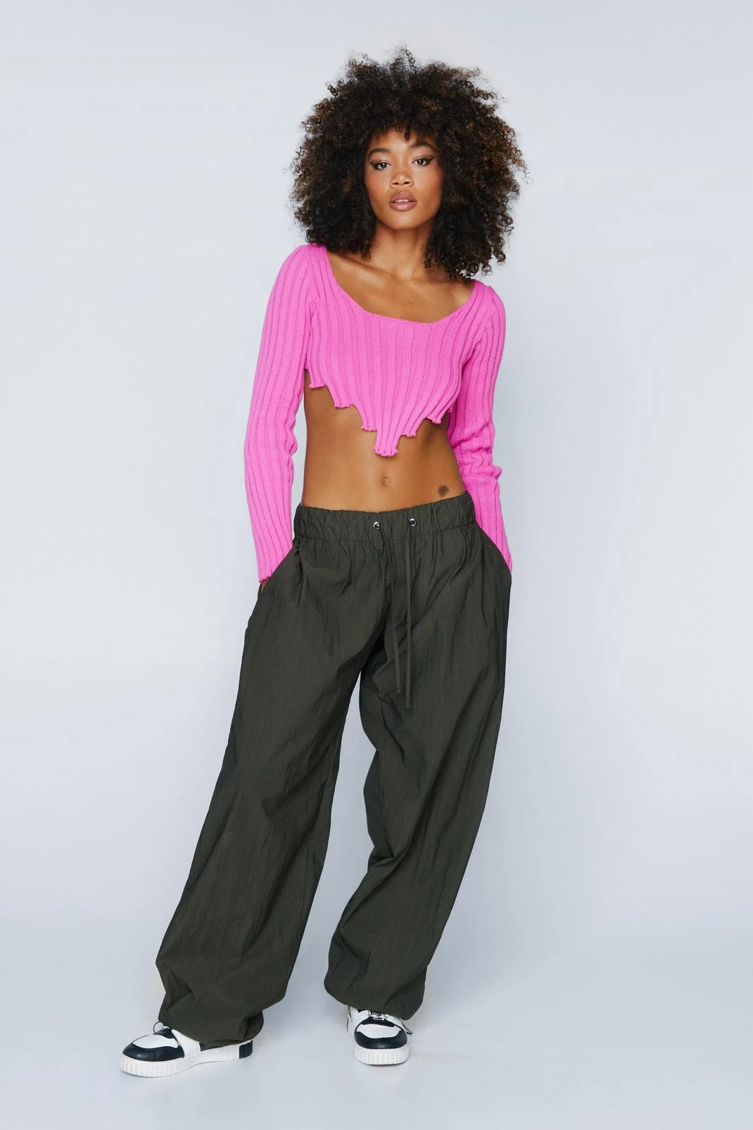 Asymmetric Hem Long Sleeve Crop Top