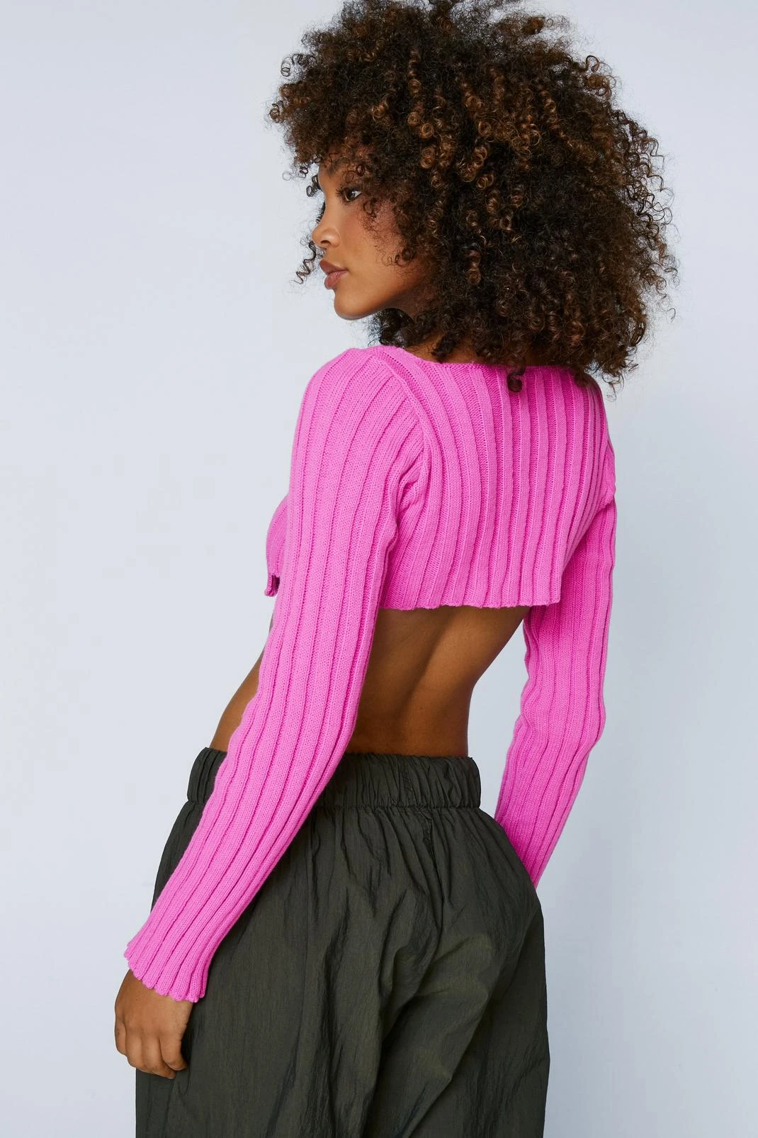 Asymmetric Hem Long Sleeve Crop Top - Image 3
