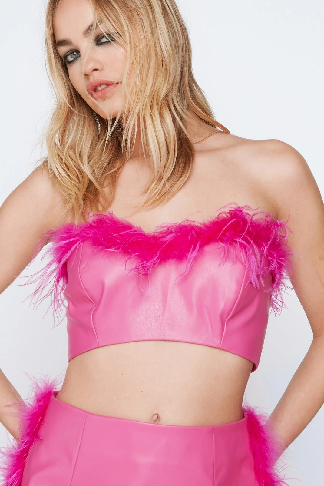 Faux Leather Feather Hem Bandeau - Image 2