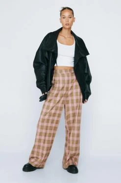 Petite Check Pleat Front Wide Leg Pants
