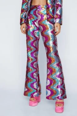 Wave Sequin Flare Leg Pants