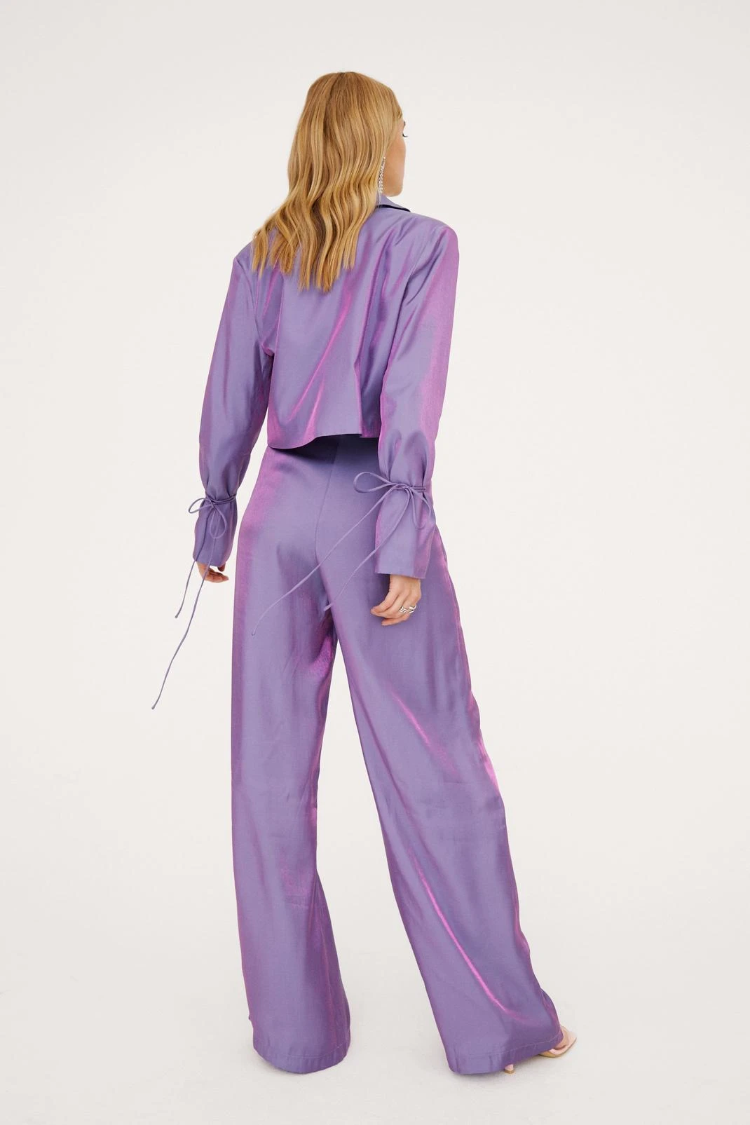 Satin Shimmer High Waisted Wide Leg Pants - Image 6
