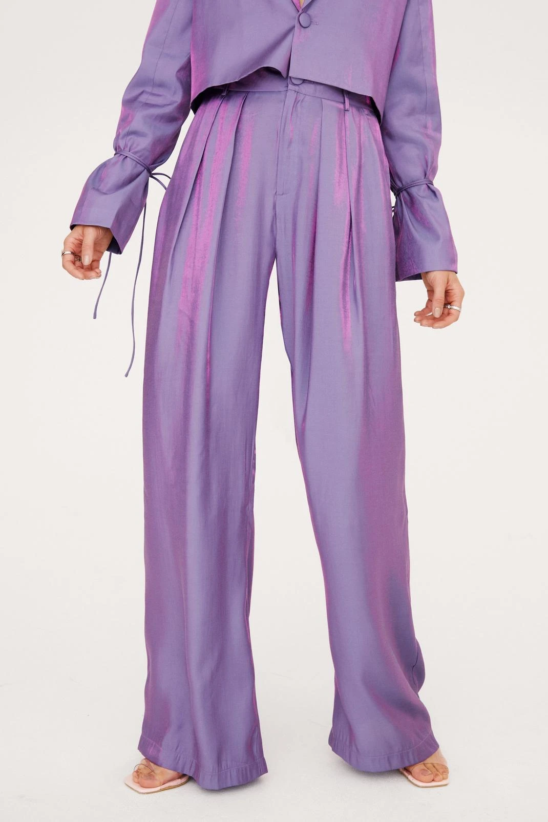 Satin Shimmer High Waisted Wide Leg Pants - Image 4