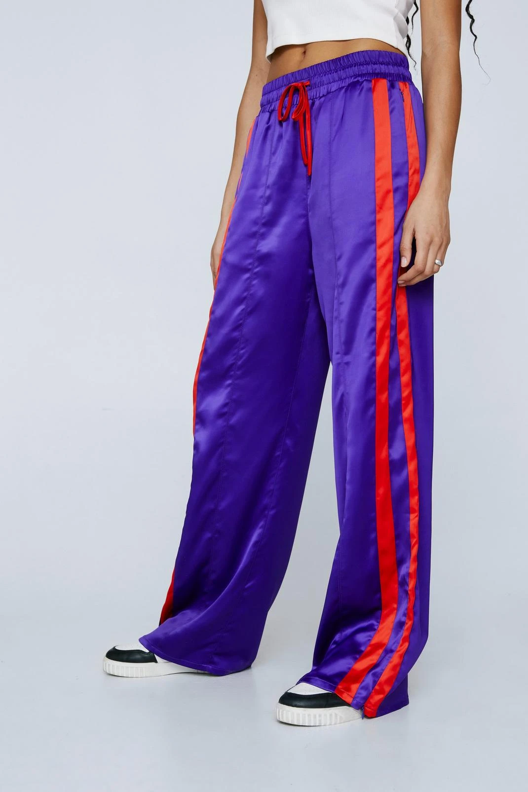 Tape Detail Satin Wide Leg Pants - Image 2