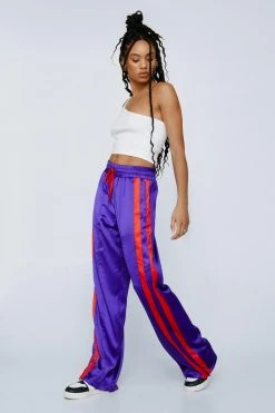 Tape Detail Satin Wide Leg Pants