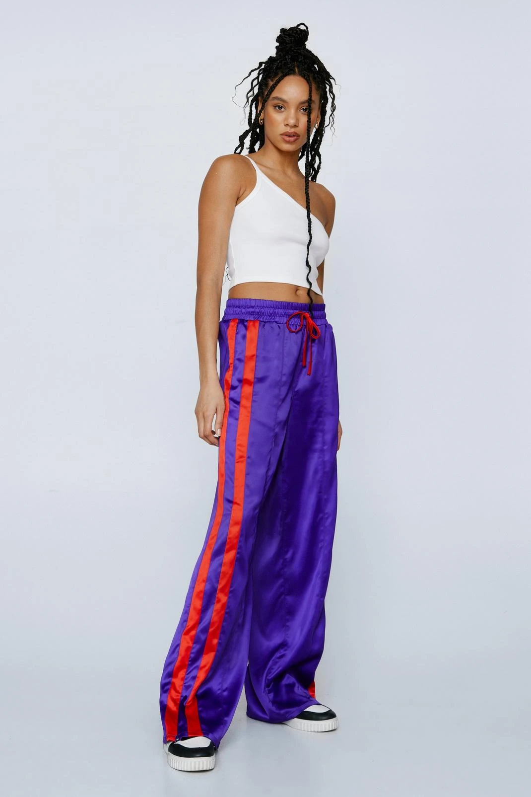 Tape Detail Satin Wide Leg Pants - Image 4
