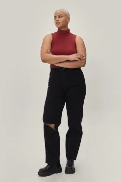 Plus Size Funnel Neck Rib Racer Bodysuit