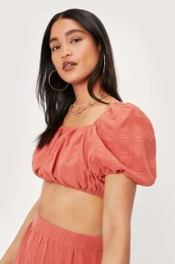 Textured Puff Sleeve Square Neck Bralette