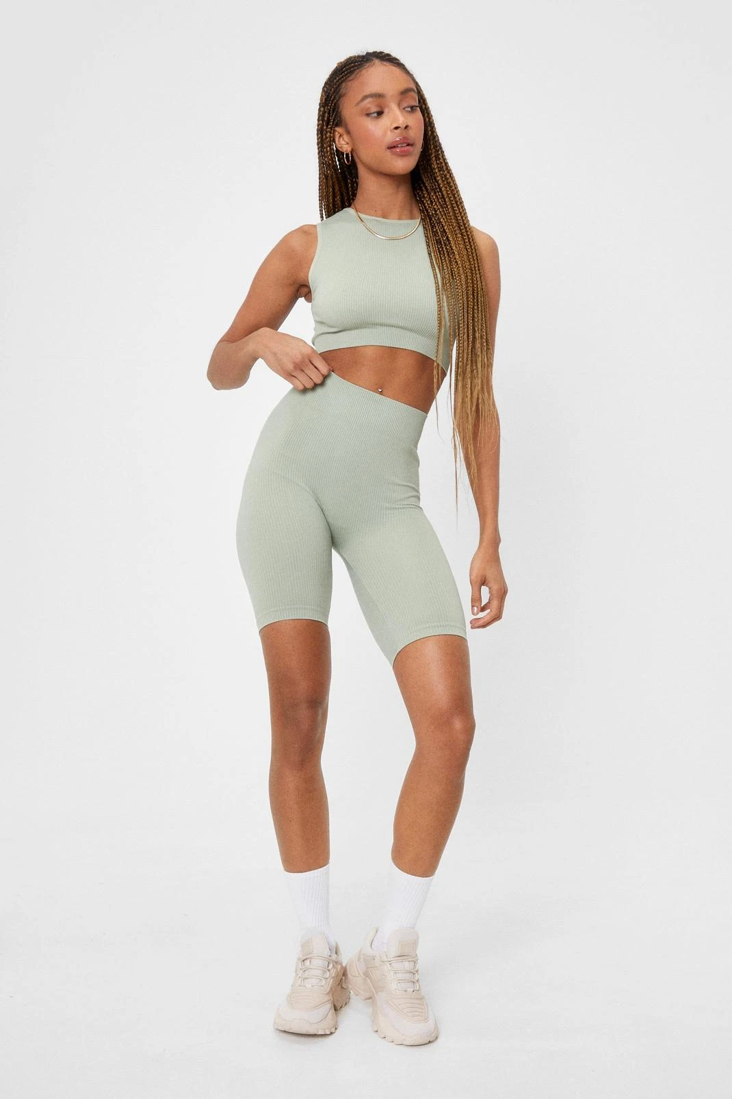 Ribbed Sculpted Seamless Crop Top And Biker Shorts Set - Image 5
