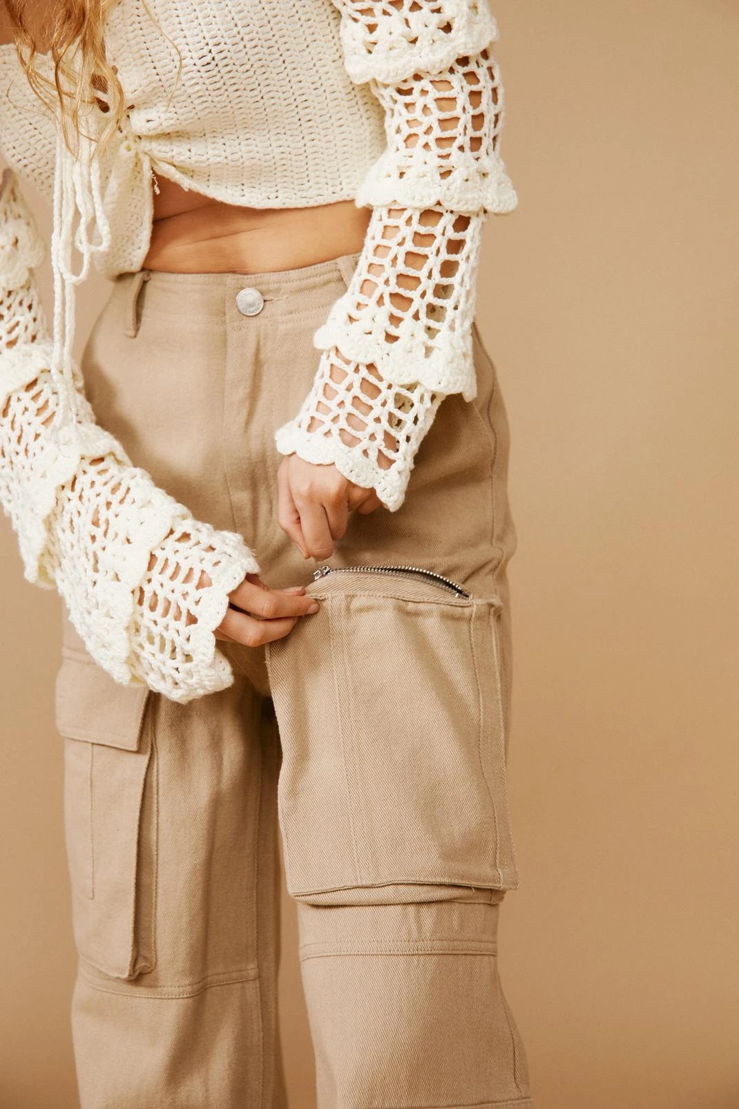 Washed Dual Hem Pocket Detail Wide Leg Cargo - Image 5