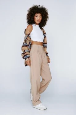 Turned Up Hem Straight Leg Pants