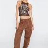 High Waisted Twill Cargo Pants