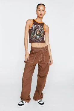 High Waisted Twill Cargo Pants
