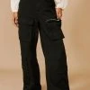 Washed Dual Hem Pocket Detail Wide Leg Cargo