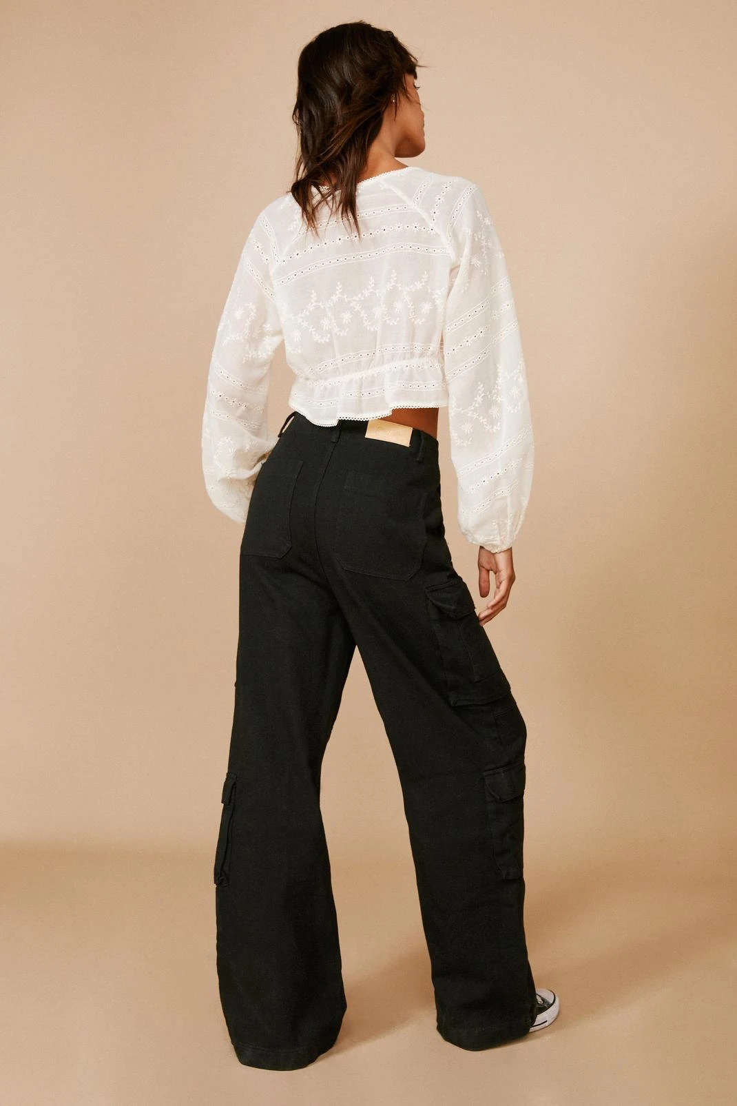 Washed Dual Hem Pocket Detail Wide Leg Cargo - Image 3