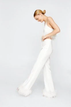Feather Trim Kick Flare Pants