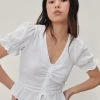 Ruched Tie Front Cropped Smock Top
