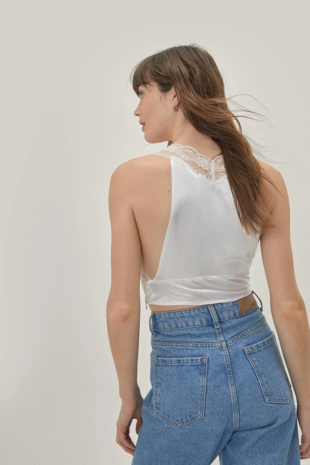 Satin Lace Trim Cut Out Cami Top - Image 3